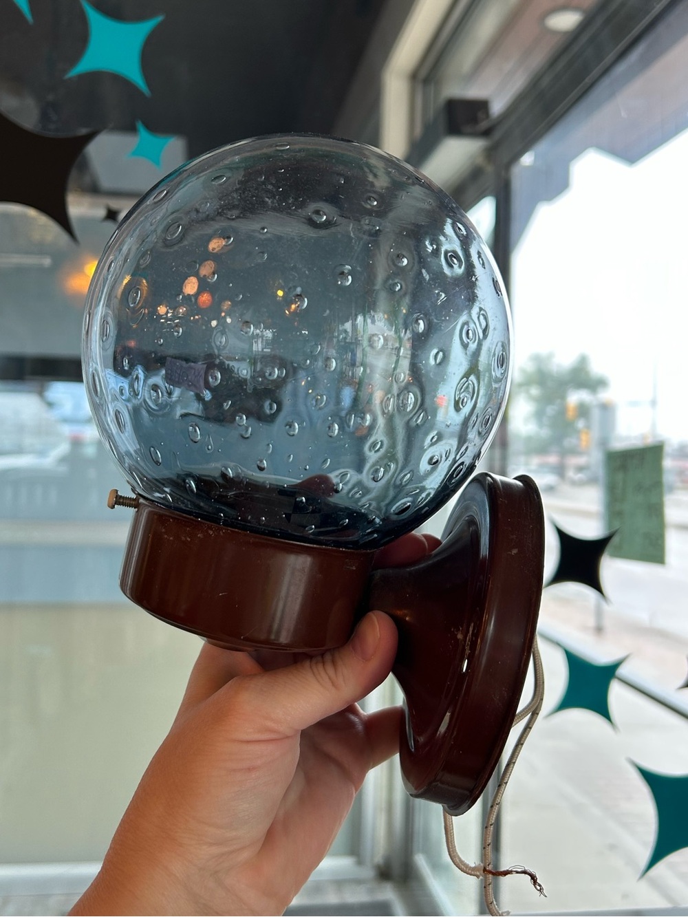 Vintage light fixture glass smoked bubble glass globe mcm mid century